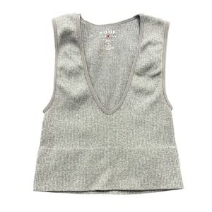 POOF NEW YORK Ribbed V Neck Sleeveless Crop Top Gray S/M‎